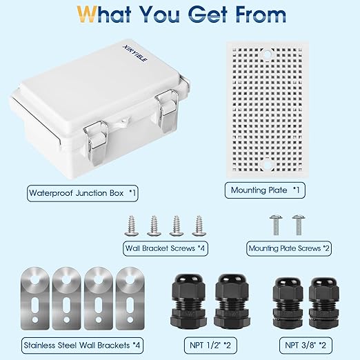 Waterproof Outdoor Project ABS Plastic Junction Box IP67 Weatherproof Dustproof Enclosure with Hinged Cover, Mounting Plate,Wall Brackets for Power Project (5.9"x3.9"x2.8")