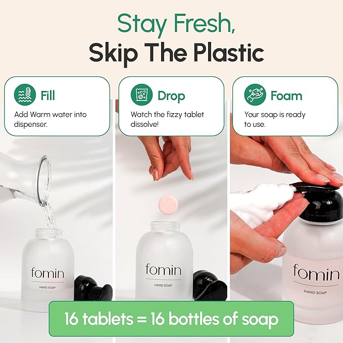 FOMIN Foaming Hand Soap Tablet Refills (6 Count) - Makes 48 fl oz (6 x 8 fl oz) - Basil Mandarin - Foaming Hand Soap Tablets, Sustainable Soap Tablets for Hand Wash