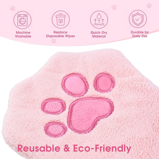 A Pair of Microfiber Reusable Pet Grooming Towel Gloves, Machine-Washable Double-Sided Bath Mitts, Dirt & Odor Removal Cleaner for Dog and Cat Paws & Coat (Pink)