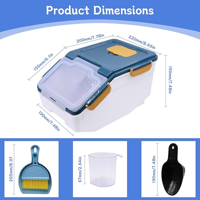 Saim Extra Large Chinchilla Sand Bath Container, 7.4-Inch Hight Dust Bath House with Low-Mess Lid & Scoop, Digging Box for Hamster Hedgehog Small Animals - Blue