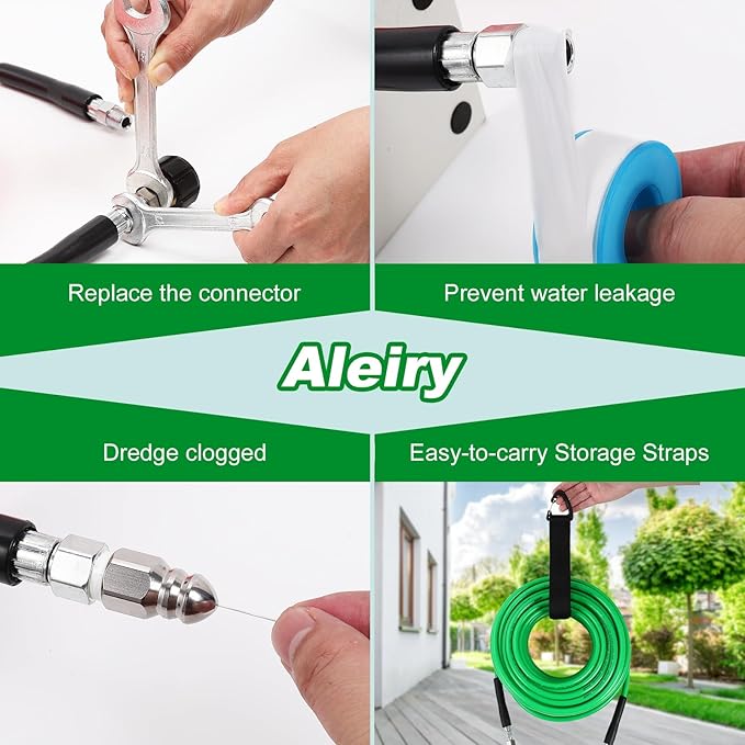 Sewer Jetter Kit for Pressure Washer,Water Jet Drain Cleaning Hose with Corner Rotating Button Spring Nose 1/4" NPT Sewer Cleaning Tool High-Pressure Nozzles,5800 PSI 150 FT
