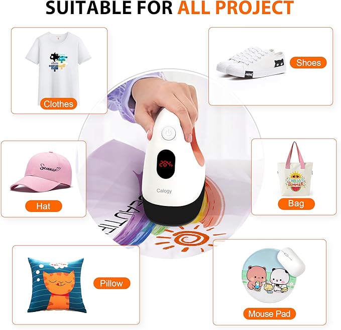 Calogy Mini Heat Press, Heat Transfer Machine, Constant Temp Control, Insulated Safety Base, Fits for Crafts, T-Shirt, Hat, Cap, Pillows (White Orange)