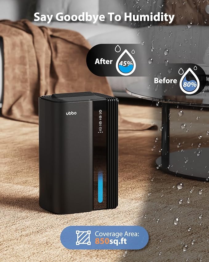 Dehumidifiers for Home, 850 sq.ft 95oz Dehumidifier with Drain Hose Timer Sleep Mode Auto-Off 7 Colors Light, Dehumidifiers for Basements Bathroom Bedroom RV Black