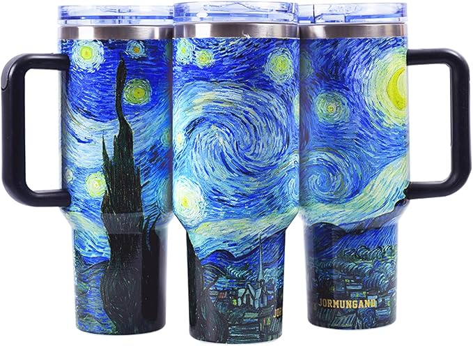 Jormungand 40oz Tumbler with Handle and Straw | Vacuum Insulated Stainless Steel Cup & Water Bottle | Leakproof Lid, BPA-Free, Cup Holder Friendly for Travel | Keeps Drinks Hot & Cold Starry Night 1