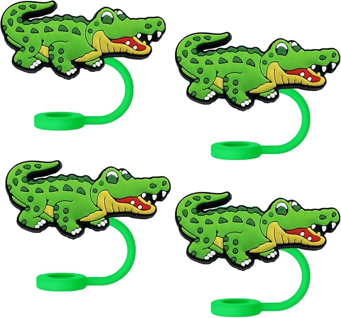 Animal Straw Toppers For Stanley Cups;Straw Covers Cap Toppers Compatible With Stanley 30&40 Oz Tumbler, Reusable & Silicone Tumbler Straws Topper For 0.4 Inch Tips Animal Lover Gifts (Alligator)