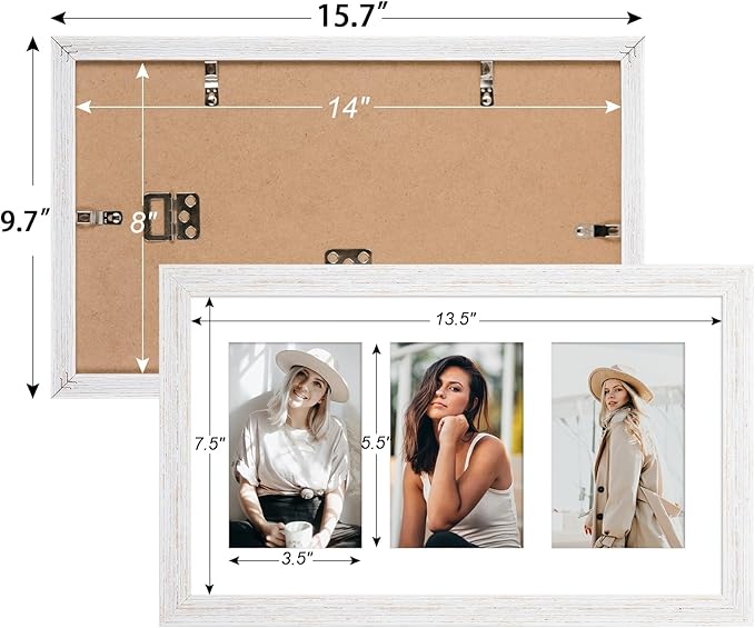 8x14 Collage frame with 3 Openings 4X6 Pictures, Multiple Picture Frame with Mat, Wall or Tabletop Decor, White Wood Grain,2 Pack