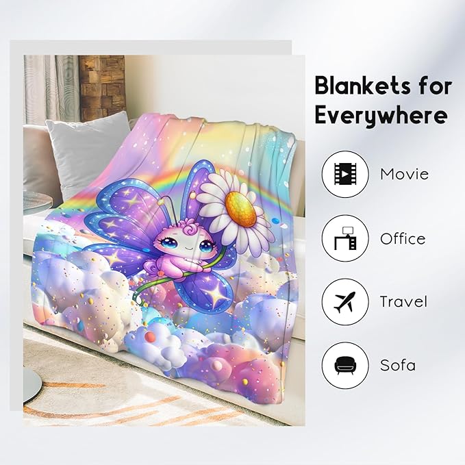 Girls Blankets - Butterfly Blanket Gifts - 30x40 Inches Cute Cozy Soft Flannel Throw for Couch, Office Bed