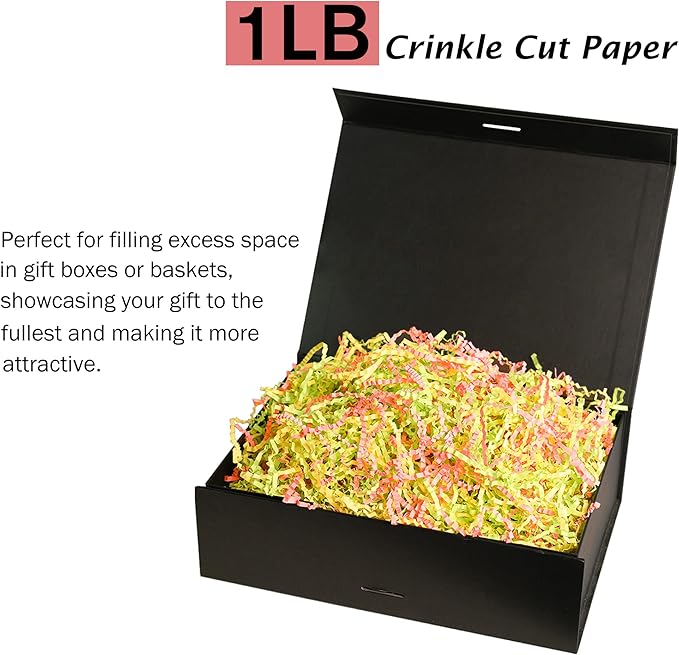 Bobobag - 1LB Easter Crinkle Cut Paper Shred Filler Recyclable Gift Wrap confetti Raffia Grass Shred Paper for Easter Baskets Filler Creative Eggs Decor (Yellow/Green/Pink)