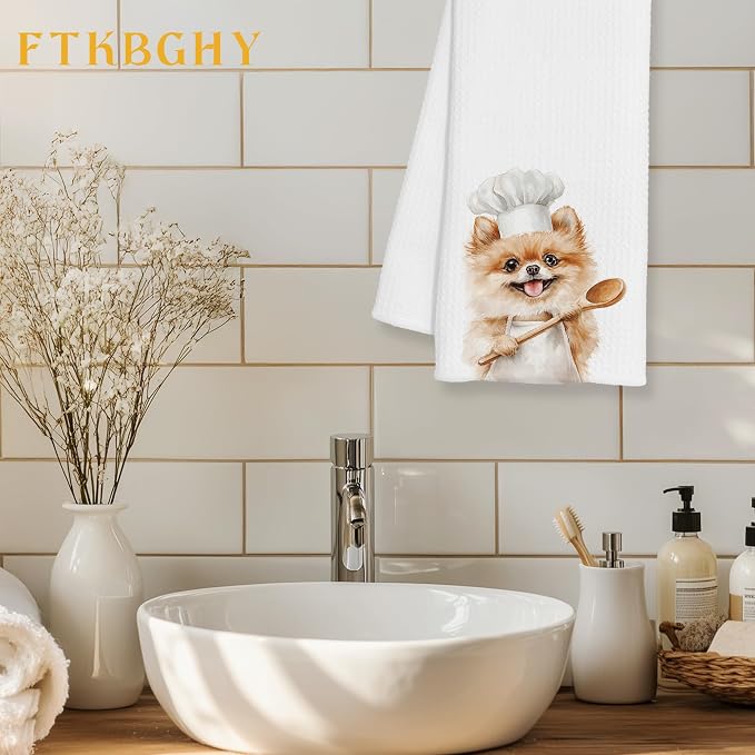 Funny Colour Pomeranian Chef Kitchen Towels Gifts, Pomeranian Dog Gift, Chef Gifts for Women Men, Funny Dog Lover Gift Decorative Dish Hand Tea Towels for Kitchen Bakery, 16x24 Inch