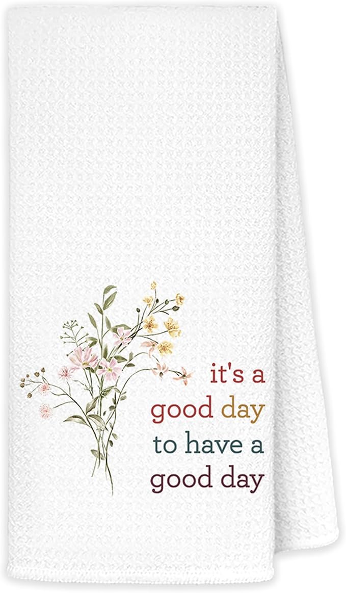 JINYO Its a Good Day to Have a Good Day Kitchen Towels, Positive Floral Hand Towels for Bathroom, Inspirational Gifts Dish Towels Tea Towels for Kitchen, Emotional Support Gift, 16x24 Inch