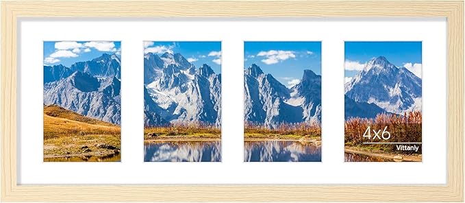 Vittanly 8x20 Collage Picture Frame, Displays 4Pcs 4x6 Pictures with Mat or 1Pcs 8x20 without Mat, Picture Frames Collage Wall Decor for Horizontal or Vertical Display, Nature Wood, 1 Pack