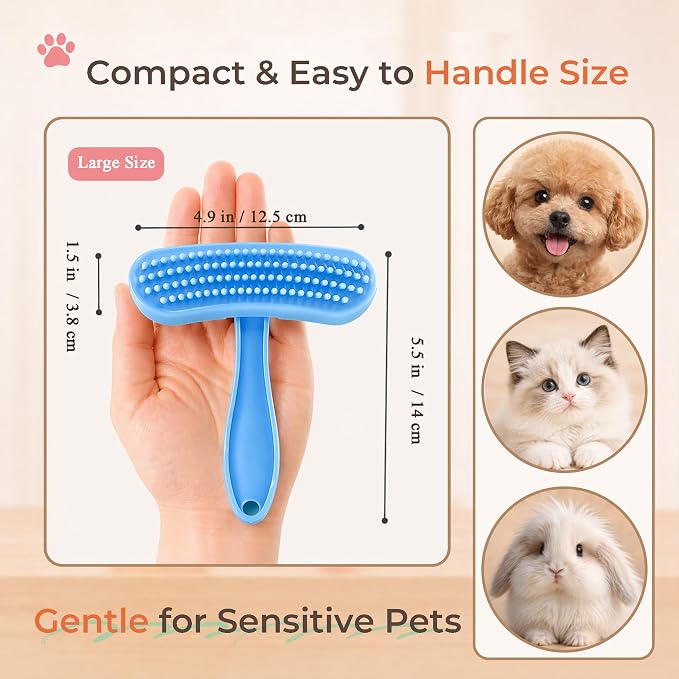 Large Silicone Grooming Brush for Rabbits, Cats & Small Dogs | Rabbit, Cat & Dog Fit | Soft Low-Stimulation Brush | Curved Pet Fit | Daily Bonding | Rinse-Clean Head