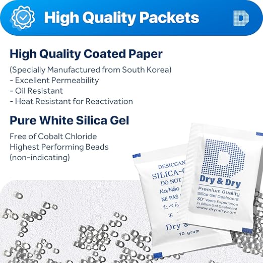 Dry & Dry 10 Gram [200 Packets] Silica Gel Packets Silica Gel Desiccants, Silica Gel Packs - Rechargeable (Food Safe) Silica Gel Packets, Silica Packets