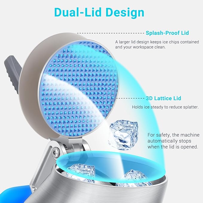 300W 178 lbs/hr ETL-Listed Dual Blade Electric Ice Shaver Machine with Ice Pick, Ice Crusher for Home Use and Commercial, Shaved Ice Machine, Ice Grinder, Blue