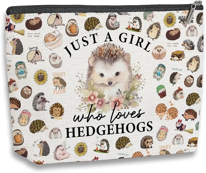 Hedgehog Gifts for Women Girls Hedgehog Makeup Bag Hedgehog Stuff Merch Animal Lover Funny Birthday Christmas Gift for Hedgehog Lovers Daughter Sister Bestie Niece Just A Girl Who Loves Hedgehogs