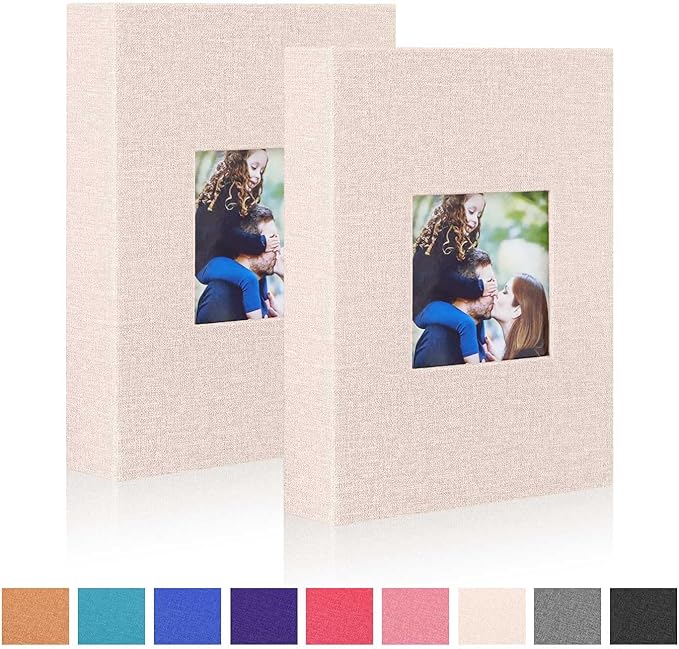 Ywlake Photo Album 4x6 100 Pockets 2 Packs, Small Mini Capacity Linen Photo Album Bulk Sets, Each Pack Holds 100 Top Loader Vertical Only Picture for Kids Boy Girls Beige