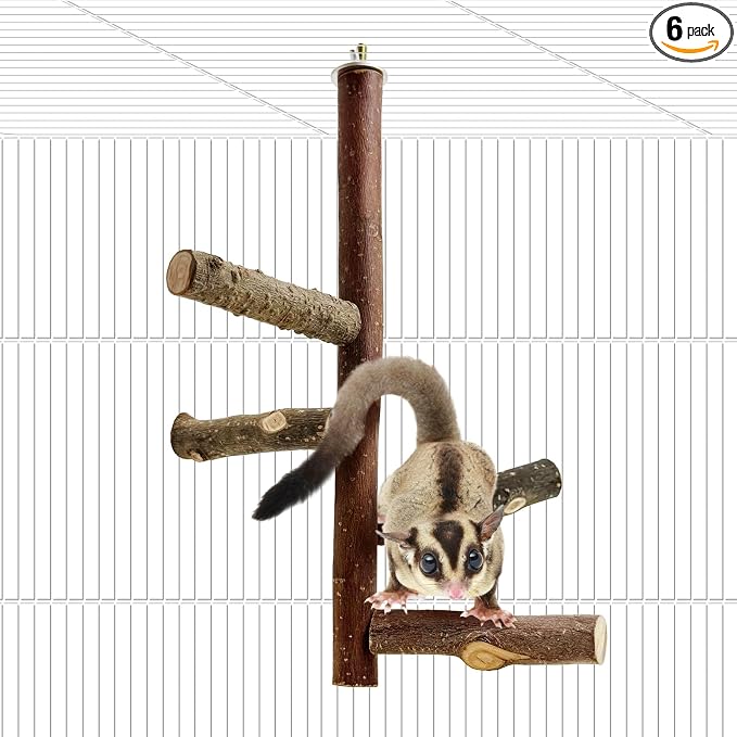 Sugar Glider Toy Natural Fruitwood Perch Stand Squirrel Hanging Wooden Climbing Pole Hamster Paw Grinding Perch Small Animal Cage Accessories for Chinchillas Rats Gerbil