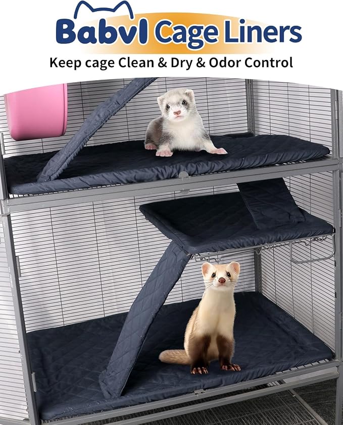 Ferret Cage Liner Set Washable for Ferret Nation & Critter Nation Cage | Waterproof Ferret Cage Accessories for Small Animals Ferret Rat Chinchilla Hedgehog, Double Unit Combo (Dark Blue)
