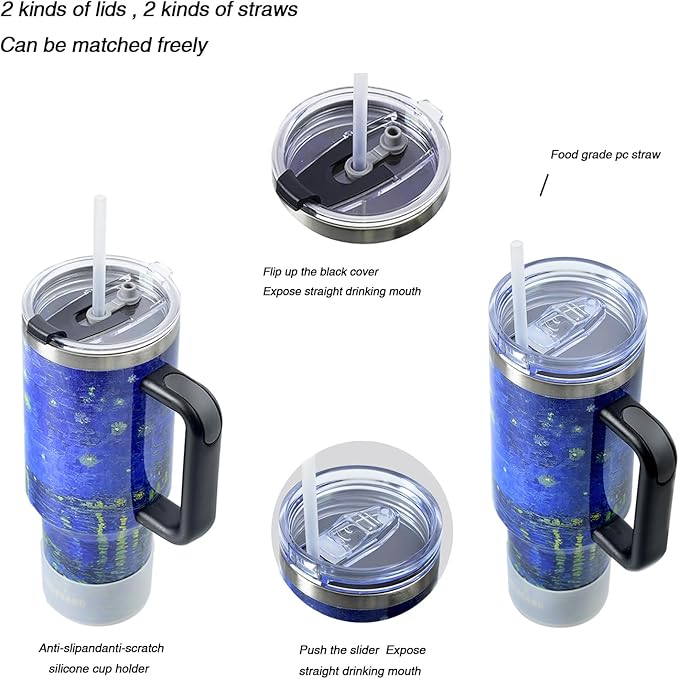Jormungand 40 oz Tumbler with Handle and Straw, Vacuum Insulated Stainless Steel Cup & Water Bottle, Leakproof Lid, BPA-Free, Cup Holder Friendly for Travel, Keeps Drinks Hot & Cold Starry Night 2