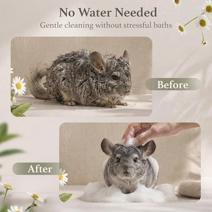 15.2 oz Large Capacity Waterless Small Animal Shampoo - No Rinse Dry Foam for Guinea Pig, Bunny, Ferret - Essential Pet Grooming Kit & Odor Eliminator