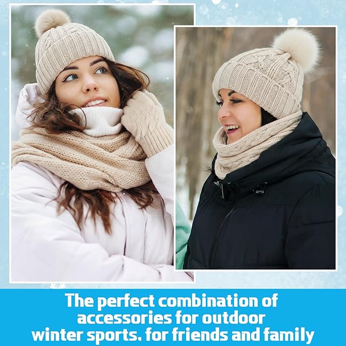 Geyoga 6 Pcs Winter Warm Set for Women Warm Beanies Hats Touchscreen Gloves Long Scarf Ear Muffs Socks Winter Gifts for Women