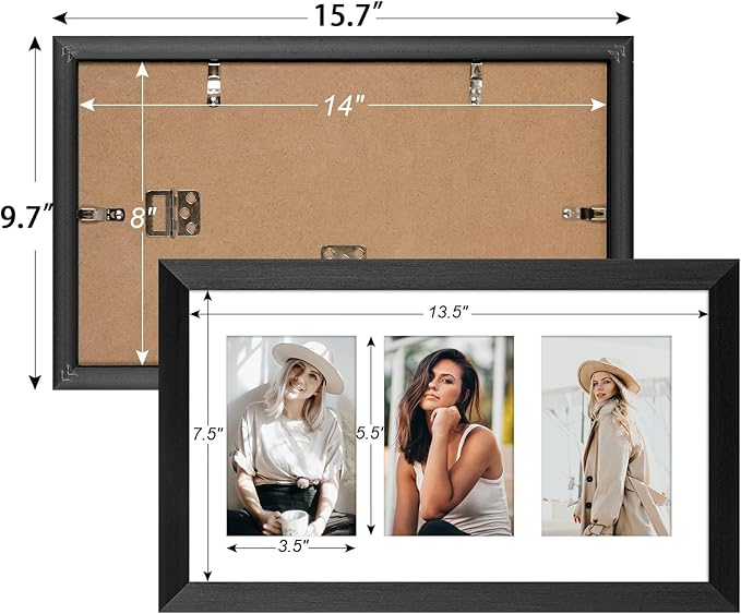 8x14 Collage frame with 3 Openings 4X6 Pictures, Multiple Picture Frame with Mat, Wall or Tabletop Decor, Black Wood Grain,2 Pack