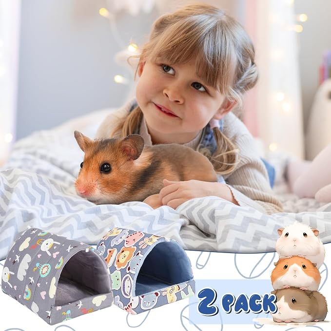 UPINS 2 Pack Guinea Pig Hideout,Guinea Pig Bed | Washable Small Animal House Cage Accessories ,for Mouse Chinchillas Hamsters Hedgehogs Ferrets Bearded Dragons and Rats