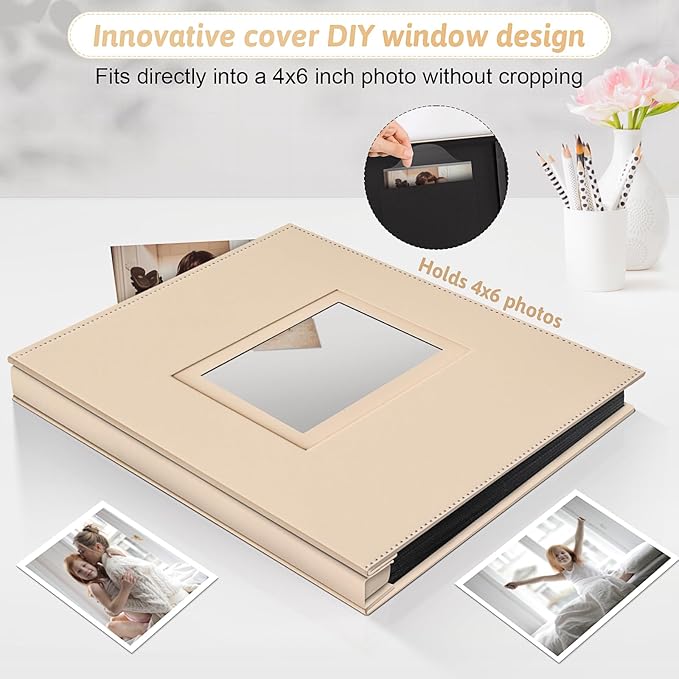 Popotop Photo Album 4x6 500 Pockets with Leather Hardcover Cover, Large Photo Album Binder Book with 50Pcs Pages for Family Travel Wedding Baby Gifts