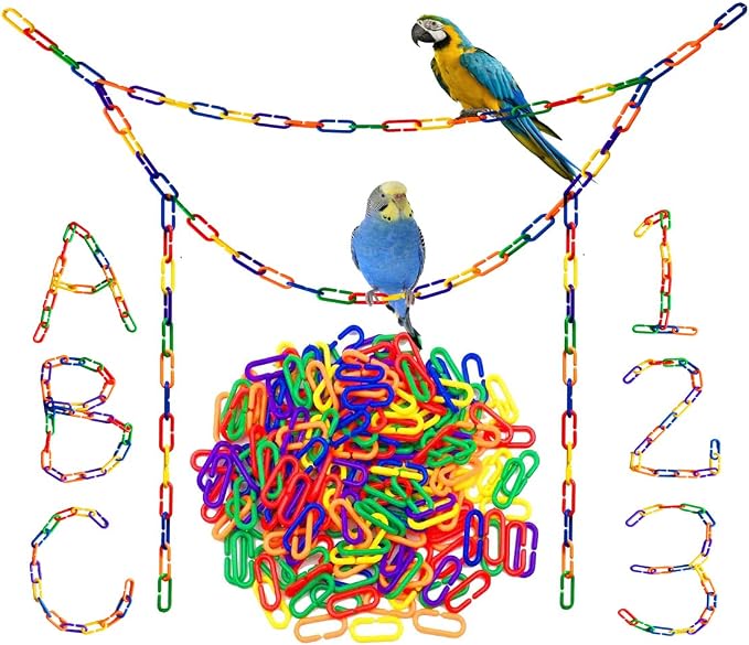 200Pcs Rainbow C-Clips Plastic Chain Links for Birds & Small Pets | Non-Toxic Safe & Durable. Chew-Resistant For Indoor/Outdoor. C-Clip Snaps Together Easily. Plastic Chain Toy For Small Pets