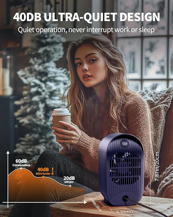 Space Heater, Portable Small Heaters for Indoor Use, Electric Desk Heater with Overheat and Tip-Over Protection, Mini Personal Heaters for Home Office Workspace, Blue