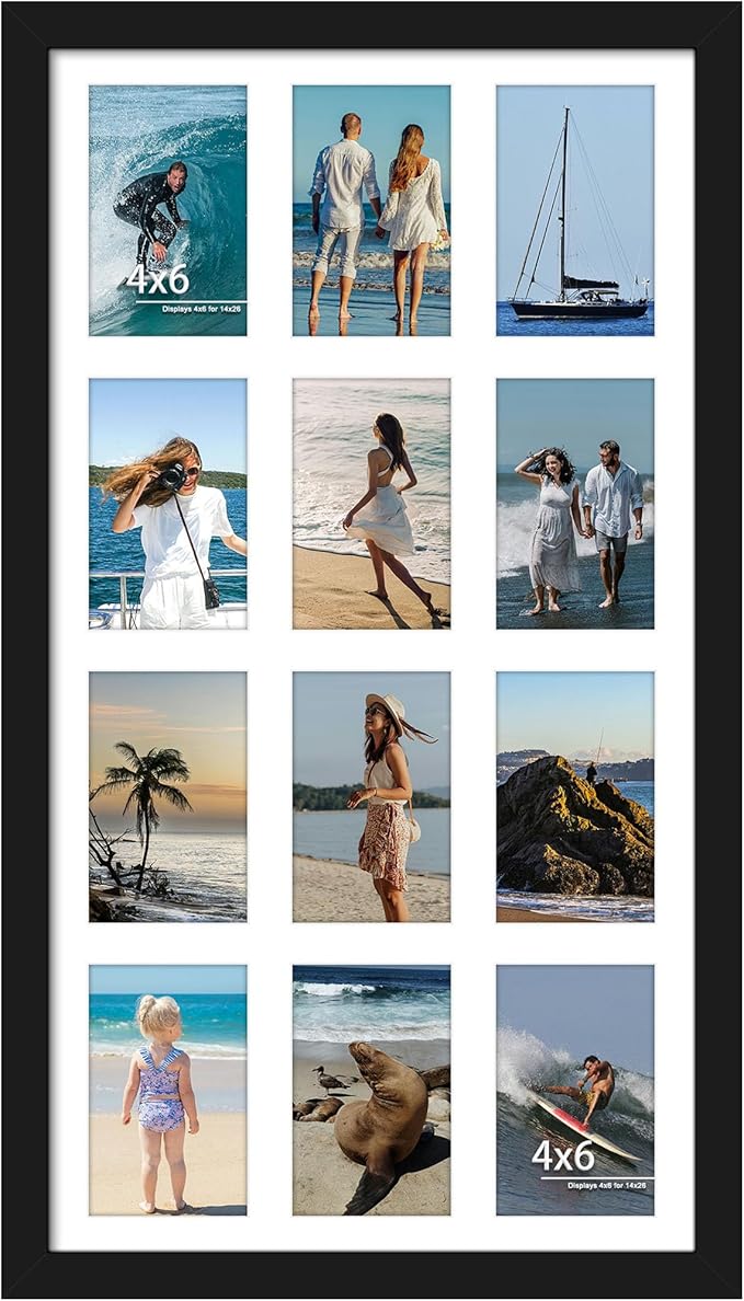 14x26 Collage Picture Frame 4x6 Collage Picture Frame Displays Twelve 4x6 inch Photos Available Horizontal Wall Mounting Display and Vertical Black