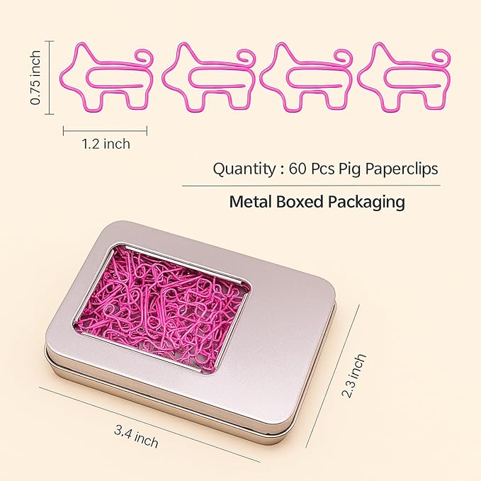 Cute Pink Pig Paper Clips Bookmarks 60 Pcs, Pig Gifts | Decorative Office Supplies and Desk Accessories, Cute Pig Gifts for Women, Teachers, Students and Pig Lovers