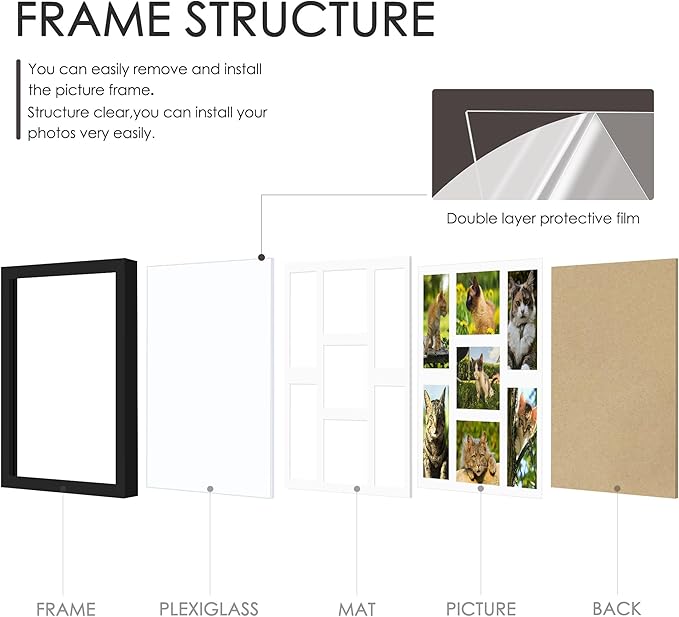 15x17 Collage Picture Frame 4x6 Collage Picture Frame Displays Seven 4x6 inch Photos or 15x17 (Without Mat) for Available Horizontal Wall Mounting Display and Vertical Black
