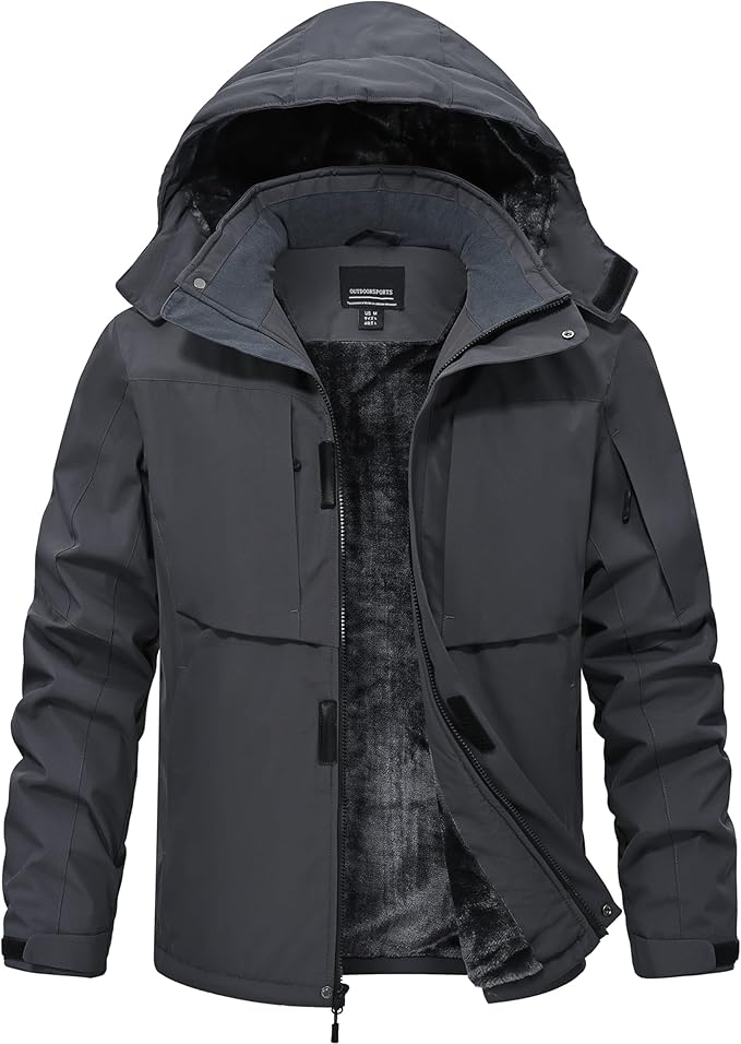 Mens Winter Snow Jacket Waterproof Ski Jackets Snowboard Rain Warm Coat Insulated Hood Fleece Lined