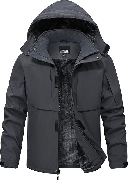 Mens Winter Snow Jacket Waterproof Ski Jackets Snowboard Rain Warm Coat Insulated Hood Fleece Lined