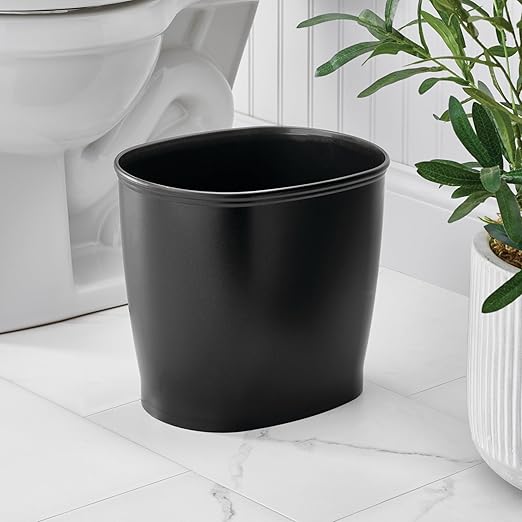iDesign Small Oval Plastic Bathroom Trash Set of 2-Matte Black Waste Can
