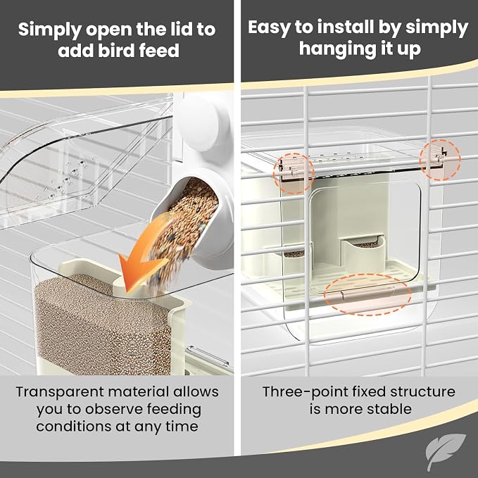 No Mess Automatic Bird Feeder for Cage,Parakeet Seed Catcher,Food Container | Preventing Birdseed Husk Spillage,Gravity-Fed Feeding,High-Capacity,Versatile Feeder or Bath,Top-Loading for Refilling