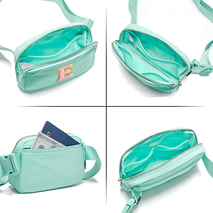 Gitus Belt Bag Fanny Pack Crossbody Bags with Initial Letter Patch Cute Stuff Birthday Gifts for Teenager Girls Trendy Preppy Stuff for Teen Girls Cool Stuff for Teens (Mint Green-E)