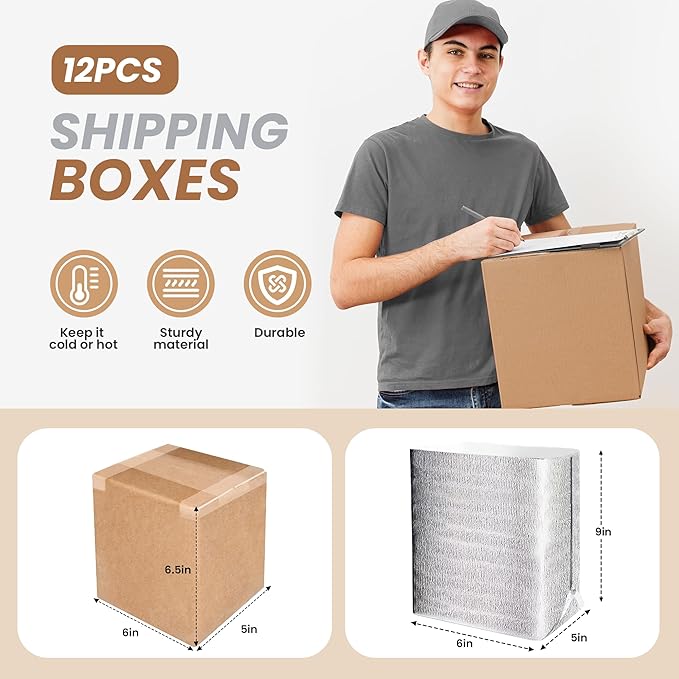 Simple deluxe 12 Pack Insulated Shipping Boxes with Aluminum Foil Liner,Thermal Insulation Cold Pack Shipping Boxes for Frozen, Reusable Styrofoam Cooler Box, Small Mailing Box, 12''x10''x7''