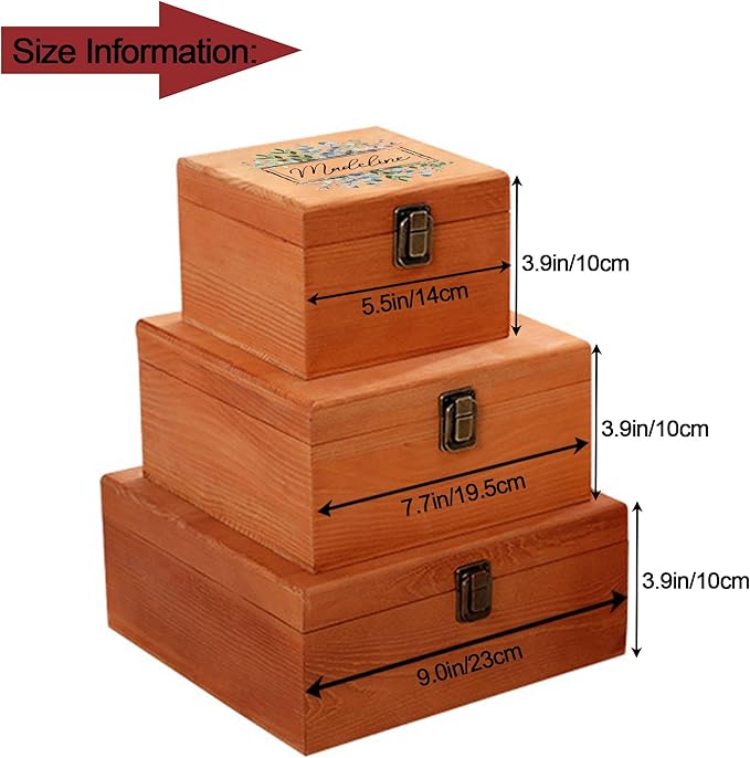 Personalized Keepsake Memory Box Custom Name Wooden Decorative Storage Box with Lids, Christmas Gift Box for Women Men Customized Gifts for Birthday Anniversary Wedding Graduation