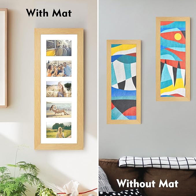8x24 Picture Frame Display 5 opening 4X6 Picture Frame Collage,Multi Photo Frame with Mat,Plexiglass,Wall Decor,Natural Wood Grain