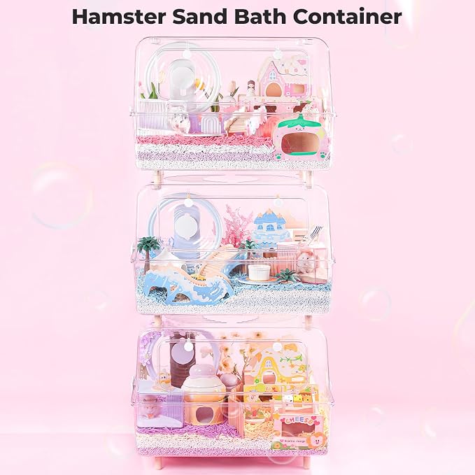 mini&moe Hamster Sand Bath Container - Small Animal Bathroom Shower Room Large Space Corner Digging Box with Cleaning Scoop Rat Dust Bath House for Guinea Pig, Hedgehog, Gerbil