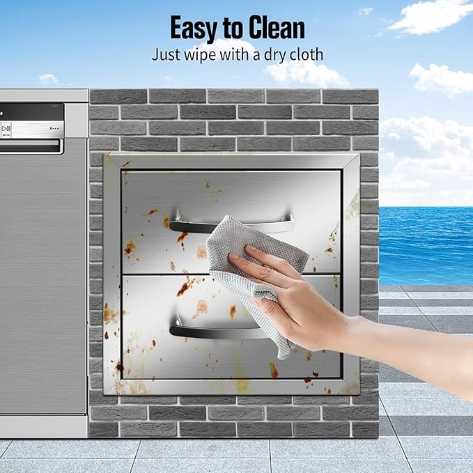 Outdoor Kitchen Drawers Stainless Steel 14W X 14.3H X 23D Inch, Flush Mount Double BBQ Island Drawers with Handle for Outdoor Kitchens, Patio or Grill Station