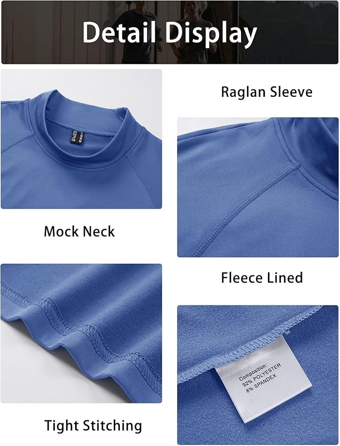MAGCOMSEN Men's Thermal Shirt Mock Turtle Neck, Fleece Lined Long Sleeve Undershirts, Athletic Warm Base Layer Winter Top