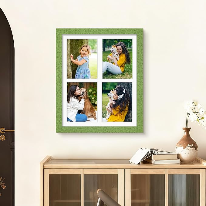 12x16 Picture Frame 5x7 Collage Picture Frame Displays Four 5x7 inch Photos or 12x16 (Without Mat) for Available Horizontal Wall Mounting Display and Vertical Green