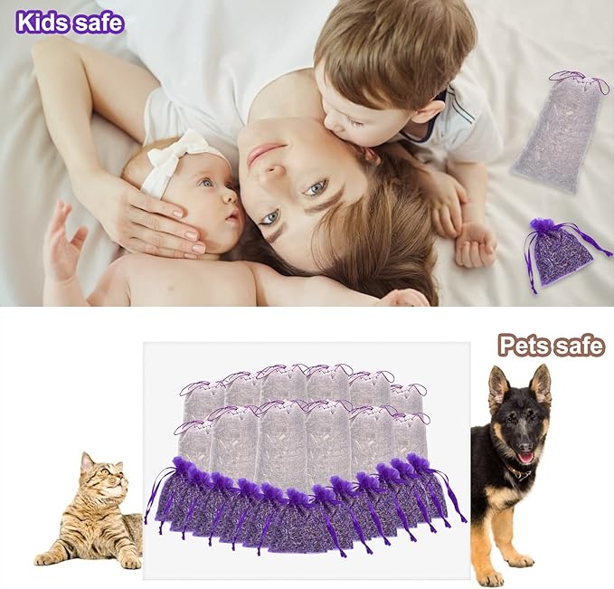 24 Pack Lavender Sachets Bags for Drawers and Closets, Cedar Sachets for Moth Repellent, Home Fragrance for Wardrobes Closets