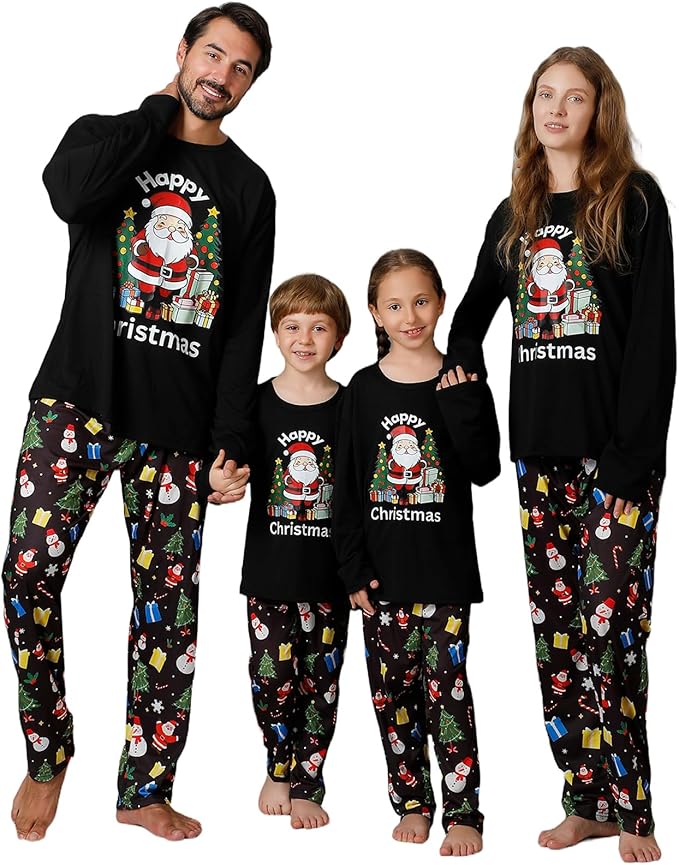 Family Christmas PJs Matching Sets, Cute Holiday Pajamas Printed Top and Pants, Xmas Jammies for Couples/Men/Women