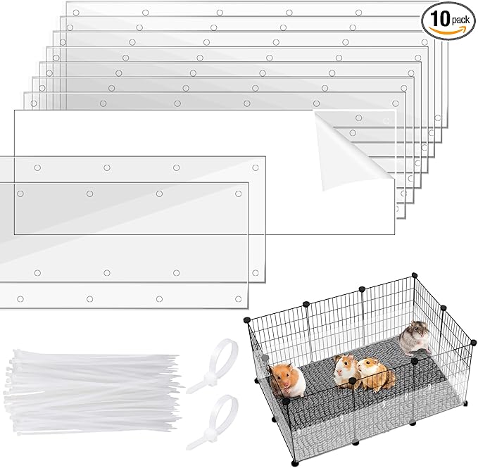 UNIFAMILY 10Pcs Flexible 0.8mm Pet Cage Guard Liners Clear, 14”×4.5” Guinea Pig Cage Side Lining,Scatter Guard for Cage, Rabbit Urine Guard Sheet, Cage Liner Protection,Small Animal Cage Accessories