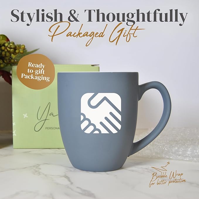 Personalized Coffee Mug Engraved with your Custom Logo - Customized Coffee Mugs, Hot Chocolate Mug, Birthday Gift, Retirement Gift (Engraved Custom Logo, Matte Grey)