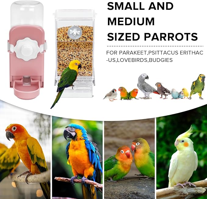Lemtrflo No Mess Bird Feeder Water Dispenser Set, Automatic Bird Feeder | Parrot, Parakeet Cage Accessories